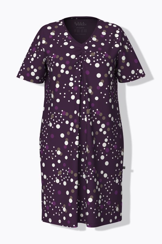 Lot de 2 chemises de nuit, décolleté rond/en V et manches courtes, motif à pois
