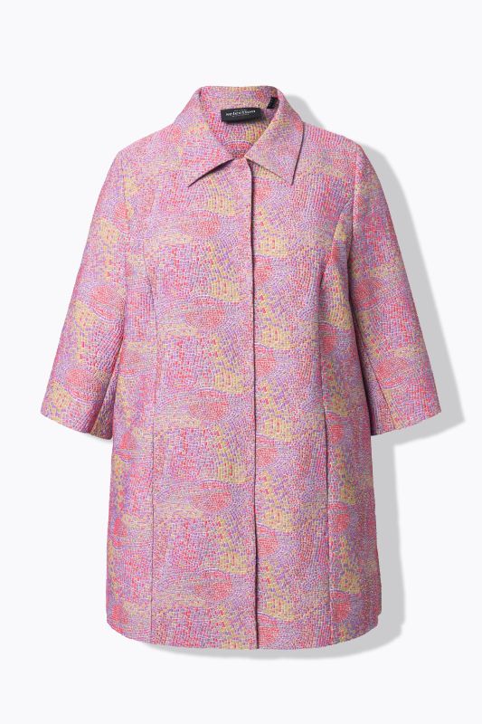 Veste à col chemise et manches 3/4. Motif graphique
