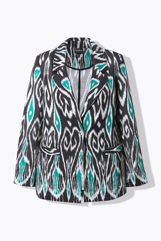 Blazer en lin mélangé, col à revers et imprimé graphique