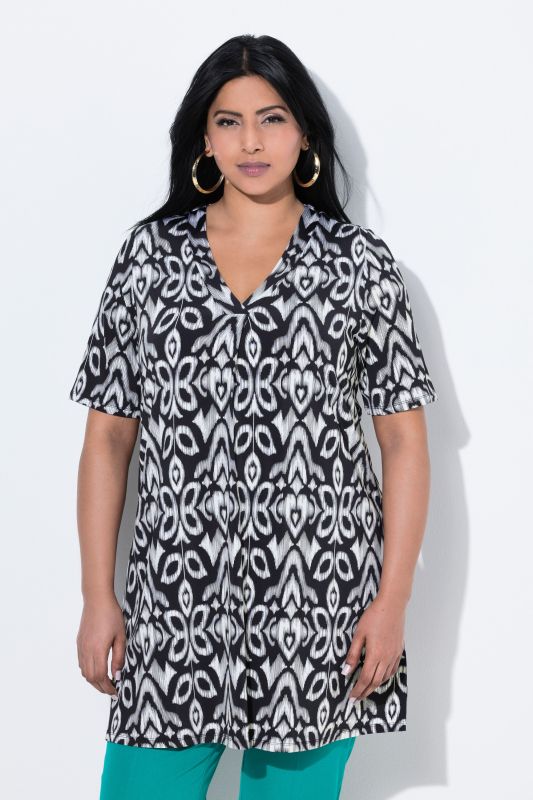T-shirt long au tombé fluide, imprimé floral, décolleté en V et manches 3/4