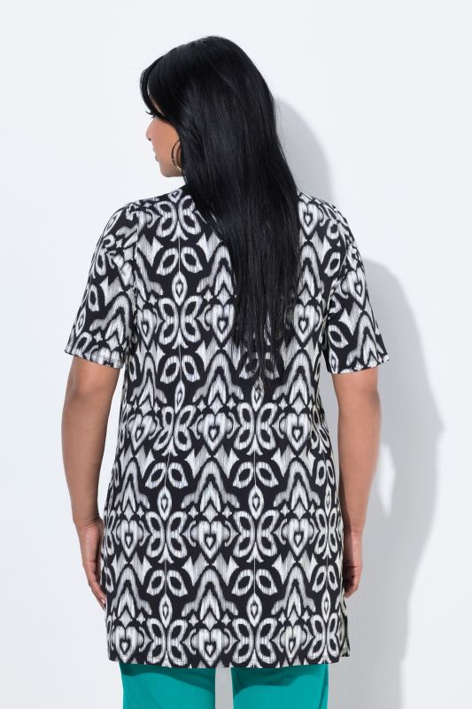 T-shirt long au tombé fluide, imprimé floral, décolleté en V et manches 3/4