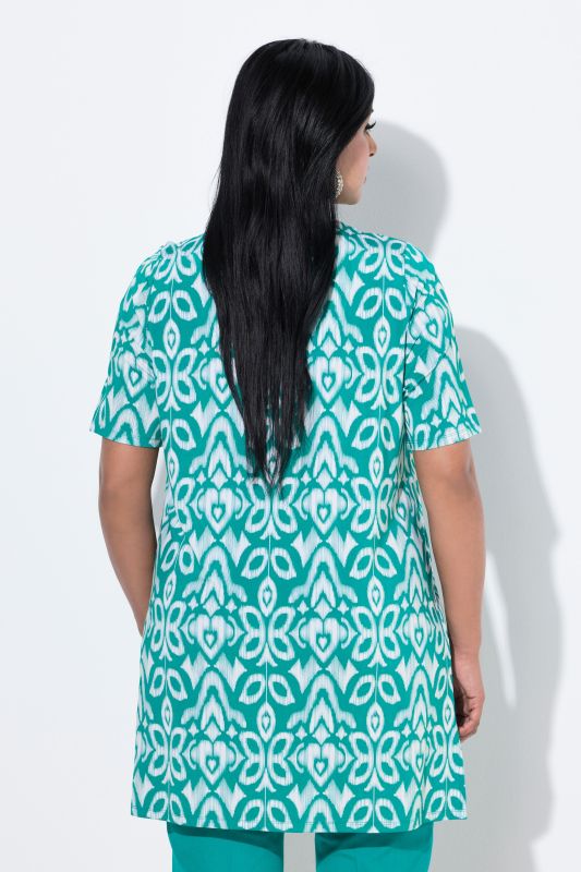 T-shirt long au tombé fluide, imprimé floral, décolleté en V et manches 3/4
