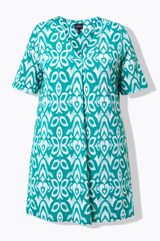 T-shirt long au tombé fluide, imprimé floral, décolleté en V et manches 3/4