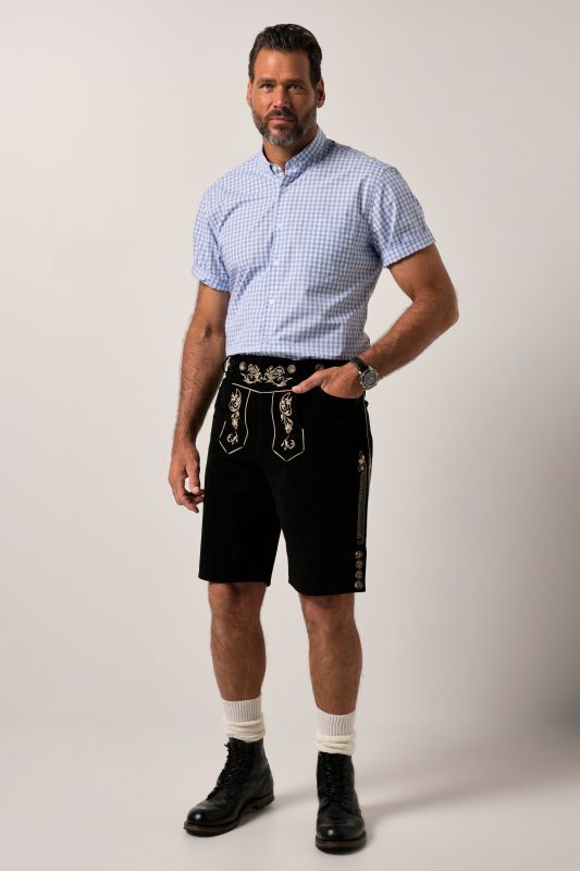 Chemise à carreaux JP 1880 traditionnelle. Manches courtes et mini-col à pointes boutonnées. Coupe Modern Fit - jusqu'au 8 XL