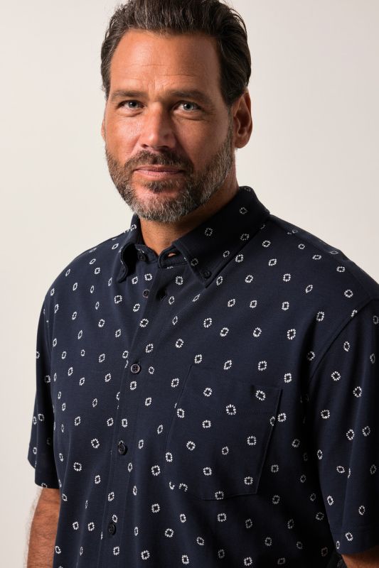 Chemise JP 1880 en maille piquée, manches courtes et col à pointes boutonnées, coupe Modern Fit - jusqu'au 8 XL