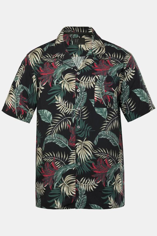 Chemise JP 1880 en viscose imprimé all-over. Manches courtes, col cubain et coupe Cuba Fit - jusqu'au 8 XL