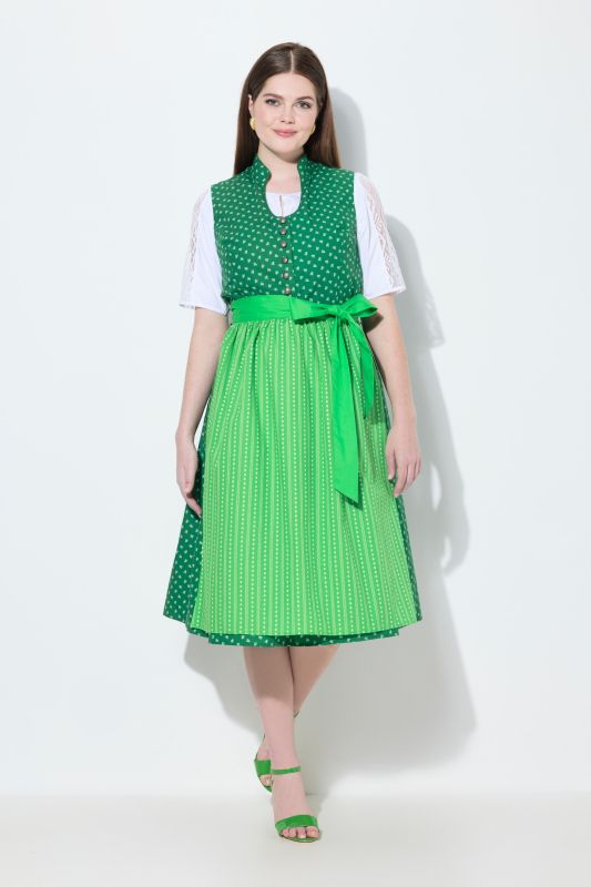 Dirndl sans manches, costume traditionnel bavarois. Col montant et boutons fantaisie