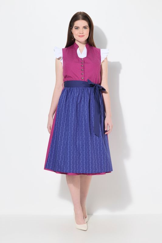 Dirndl sans manches, costume traditionnel bavarois. Col montant et boutons fantaisie