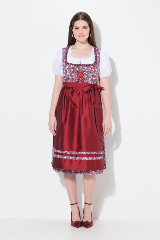 Dirndl lacé sans manches, costume traditionnel bavarois. Longueur midi et décolleté carré
