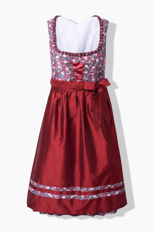 Dirndl lacé sans manches, costume traditionnel bavarois. Longueur midi et décolleté carré