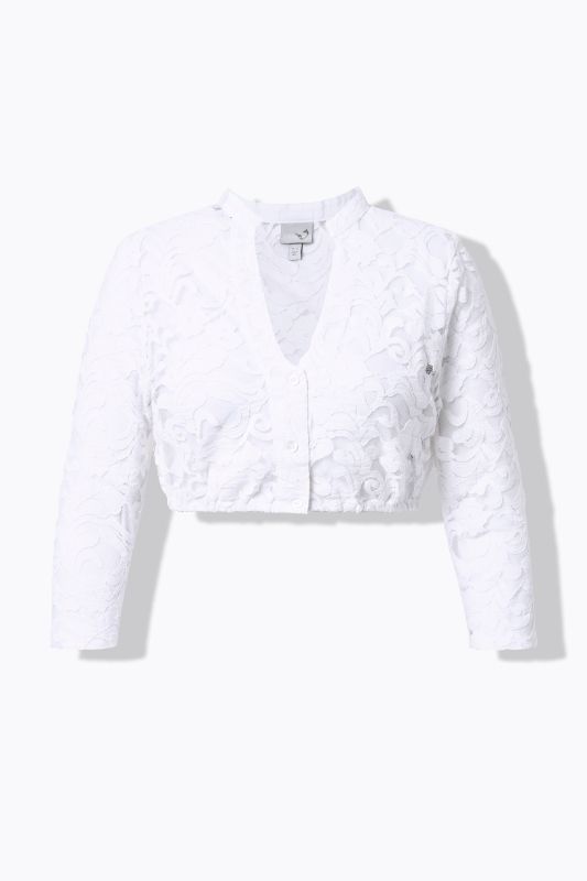 Chemisier traditionnel Dirndl à dentelle. Col en V et manches 3/4. Taille élastique