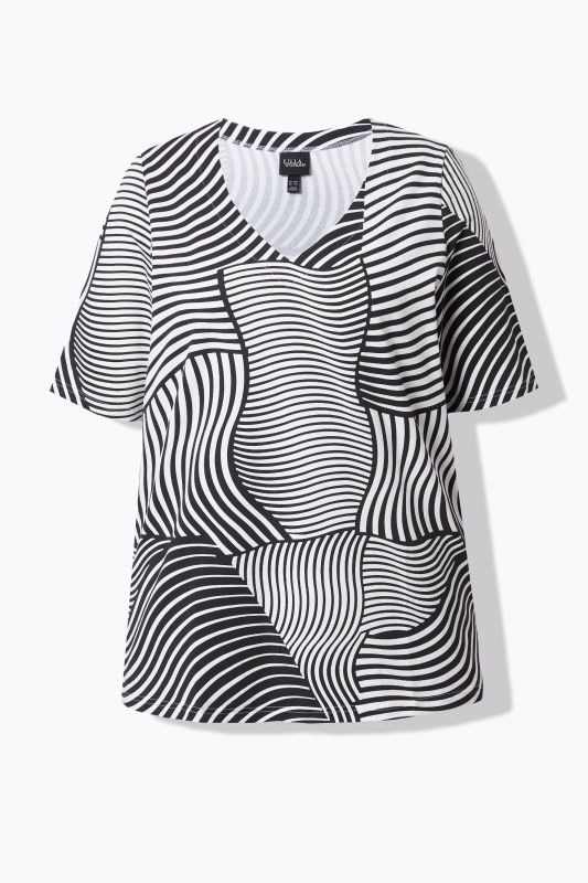 T-shirt à imprimé graphique. Col en V et manches courtes. Coupe évasée