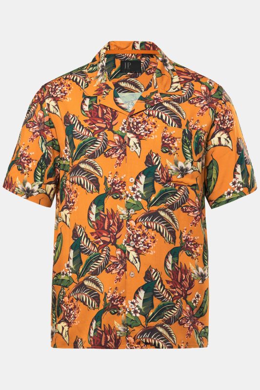 Chemise JP 1880 en viscose imprimé all-over. Manches courtes, col cubain et coupe Cuba Fit - jusqu'au 8 XL