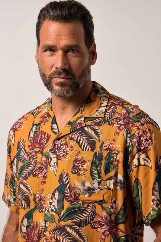 Chemise JP 1880 en viscose imprimé all-over. Manches courtes, col cubain et coupe Cuba Fit - jusqu'au 8 XL