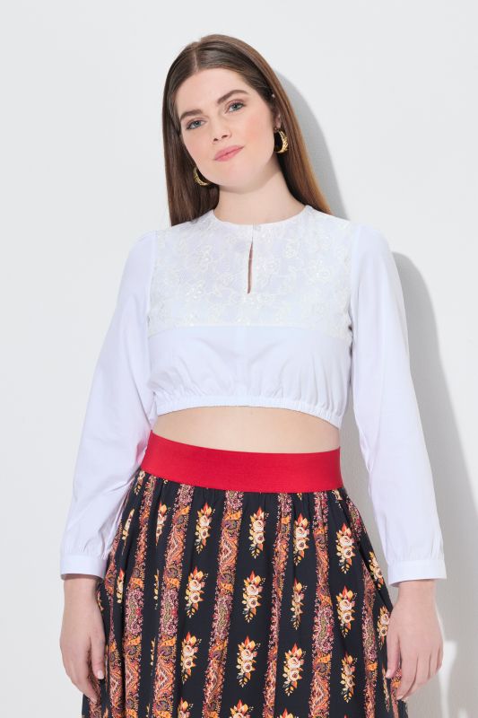Chemisier traditionnel Dirndl. Dentelle et taille élastique. Encolure ronde et manches longues