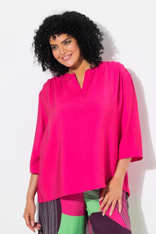 Chemisier oversize à col tunisien et manches 3/4