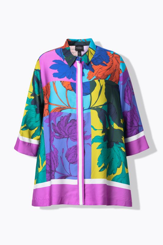 Chemisier oversize, manches 3/4 et col chemise, finition en pointes