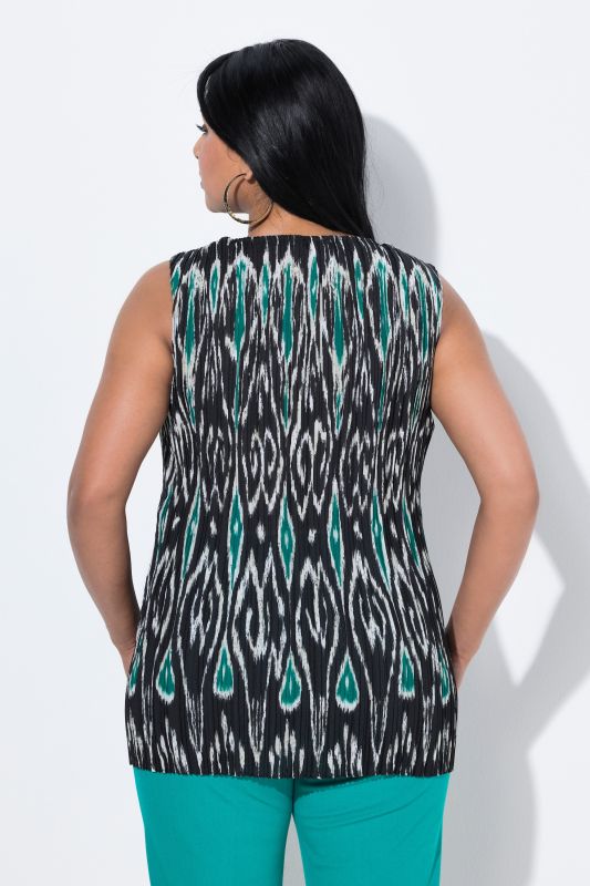 Blouse plissée sans manches, décolleté rond, imprimé graphique