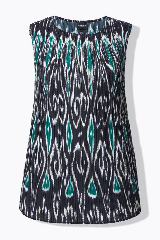 Blouse plissée sans manches, décolleté rond, imprimé graphique