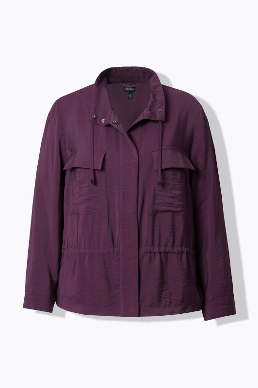 Veste en tissu « martelé », cordon coulissant, col montant et manches longues