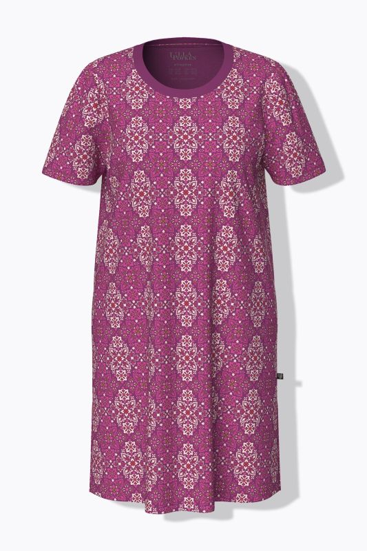 Lot de 2 chemises de nuit, motif losanges, décolleté rond et manches courtes