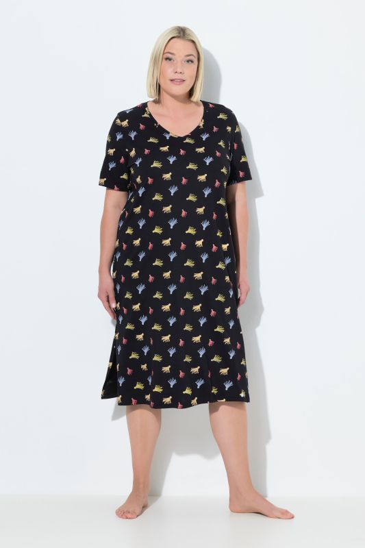 Chemise de nuit motif pompons, décolleté en V et manches courtes