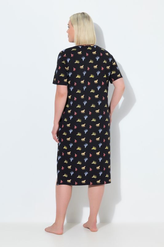 Chemise de nuit motif pompons, décolleté en V et manches courtes