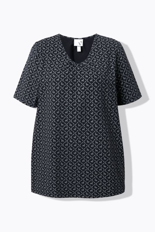 T-shirt s'inspirant des tenues traditionnelles bavaroises, encolure en V et manches courtes, coupe évasée
