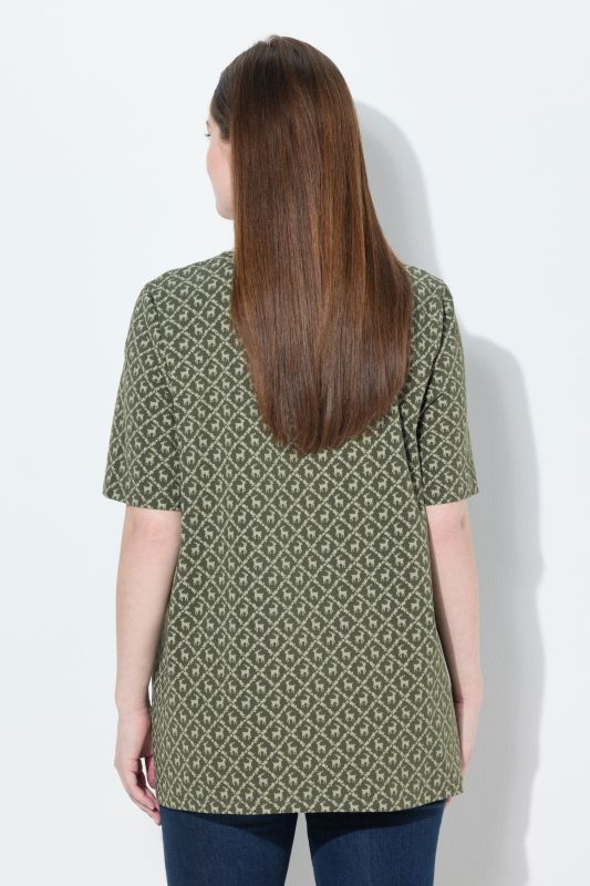 T-shirt s'inspirant des tenues traditionnelles bavaroises, encolure en V et manches courtes, coupe évasée