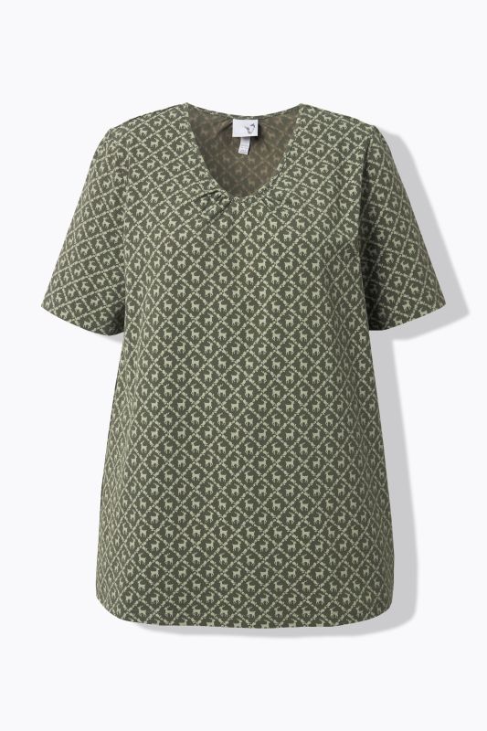 T-shirt s'inspirant des tenues traditionnelles bavaroises, encolure en V et manches courtes, coupe évasée