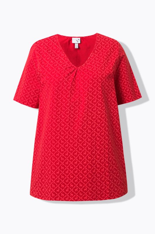 T-shirt s'inspirant des tenues traditionnelles bavaroises, encolure en V et manches courtes, coupe évasée