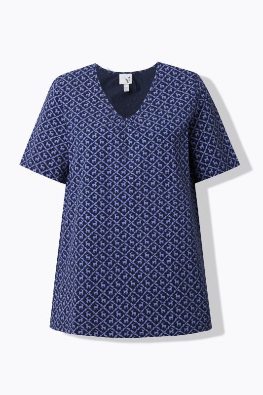 T-shirt s'inspirant des tenues traditionnelles bavaroises, encolure en V et manches courtes, coupe évasée