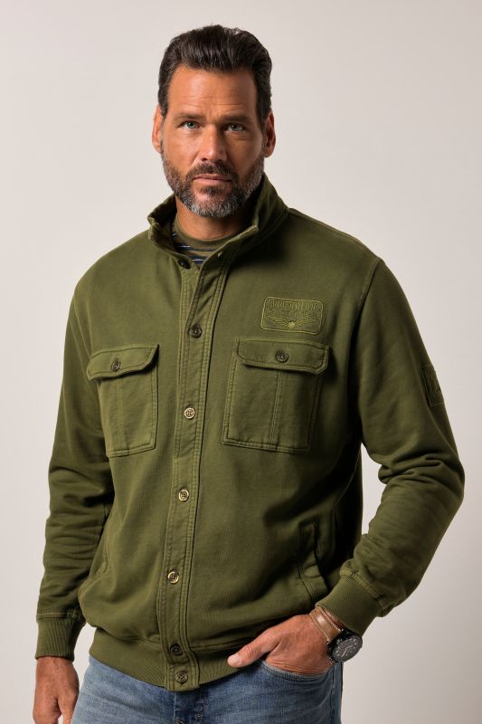 Veste en molleton JP 1880. Col montant. Écussons, style vintage - jusqu'au 8&nbsp
