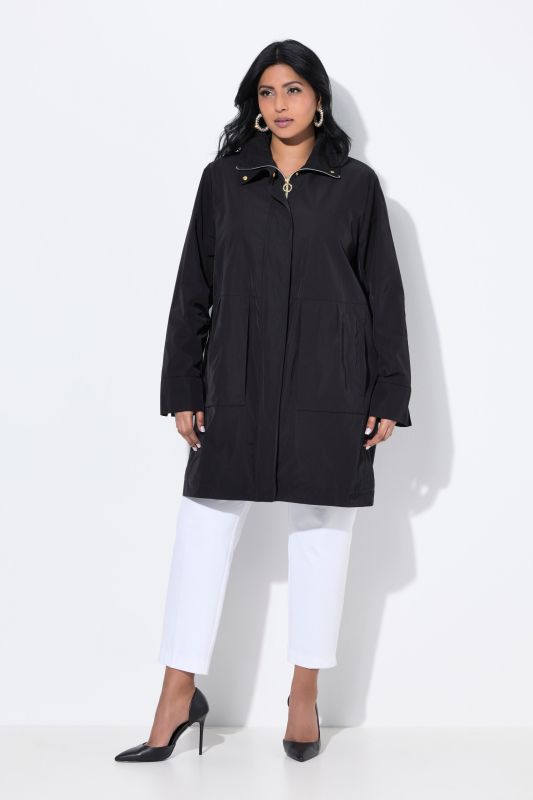 Veste manches longues, col montant, coupe évasée et pli fantaisie