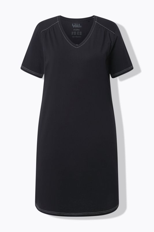 Lot de 2 chemises de nuit, feuilles/uni, décolleté en V et manches courtes