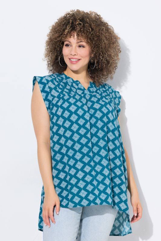 Blouse sans manches, plis fantaisie et coupe évasée
