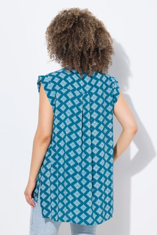 Blouse sans manches, plis fantaisie et coupe évasée