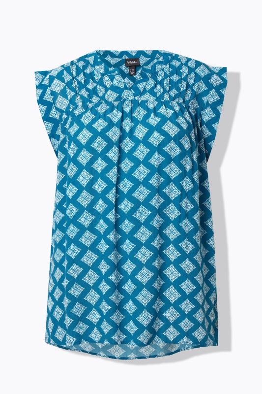 Blouse sans manches, plis fantaisie et coupe évasée