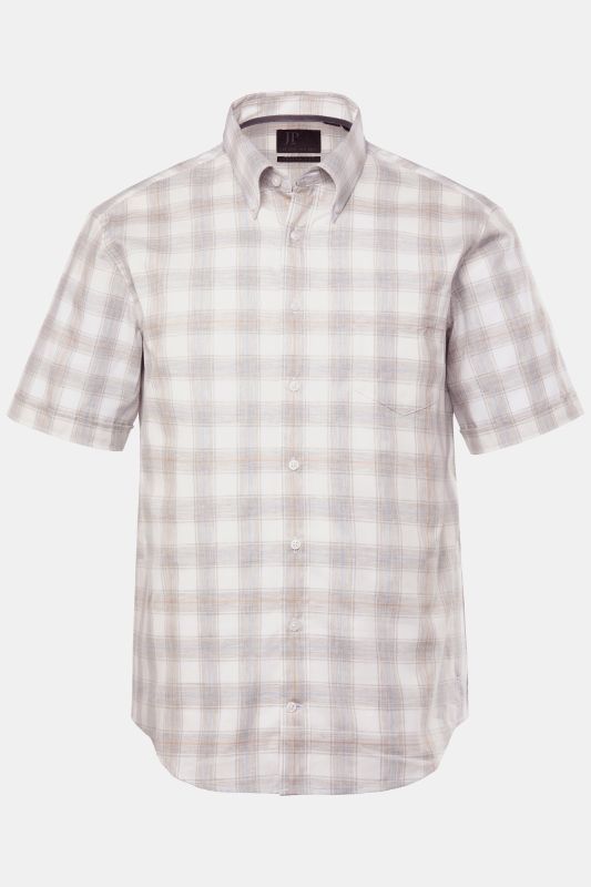 Chemise JP 1880 en flanelle à carreaux, manches courtes et col à pointes boutonnées, coupe Modern Fit – jusqu'au 8&nbsp