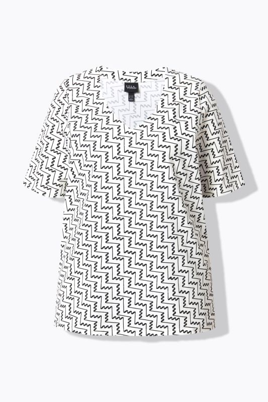T-shirt à imprimé graphique. Col en V et manches courtes. Coupe évasée