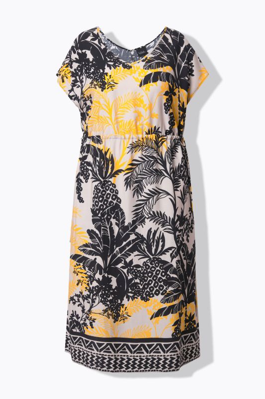 Robe maxi sans manches. Col en V et cordon de serrage. Imprimé palmiers
