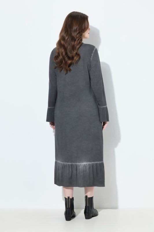 Robe midi en cupro mélangé, décolleté en V et manches 3/4, coupe évasée