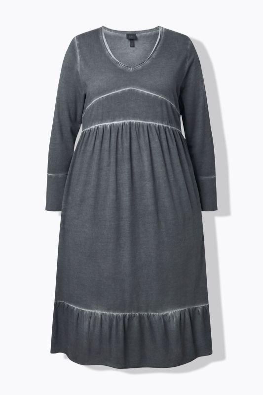 Robe midi en cupro mélangé, décolleté en V et manches 3/4, coupe évasée