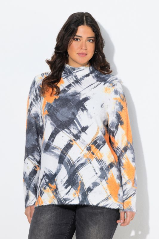 Pull col montant et manches longues, motif à carreaux