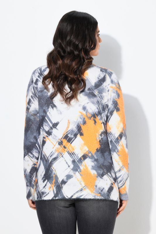 Pull col montant et manches longues, motif à carreaux