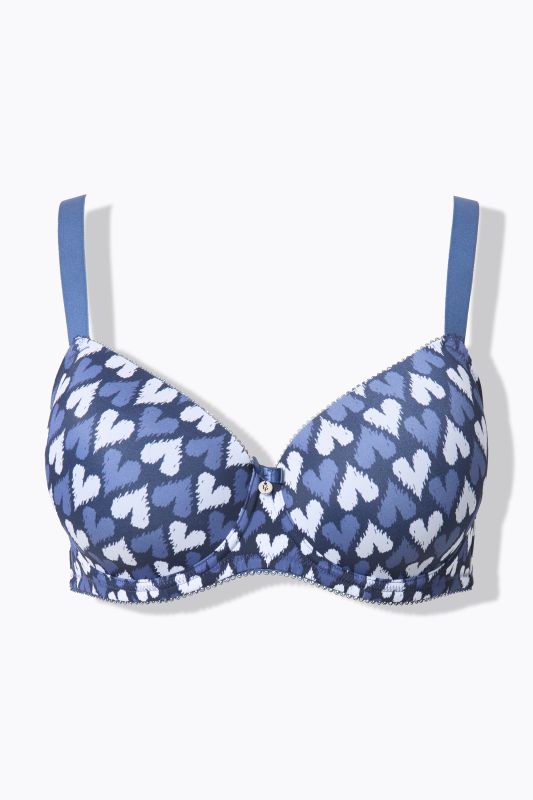 Soutien-gorge motif cœurs, bonnets souples avec armatures - bonnet B-F