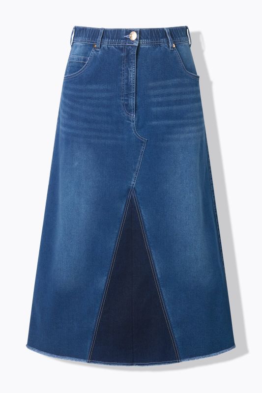 Jupe en jean, denim stretch et ourlet frangé, coupe évasée