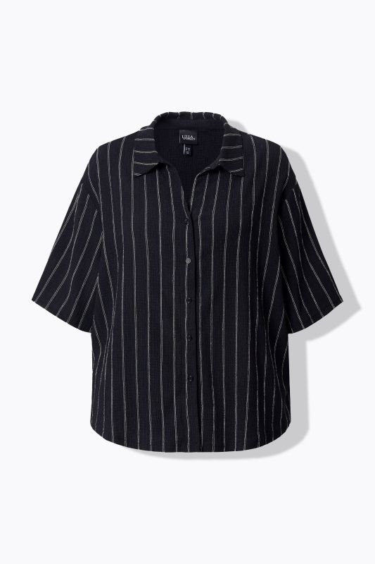 Chemisier rayé en jersey, col chemise et manches courtes
