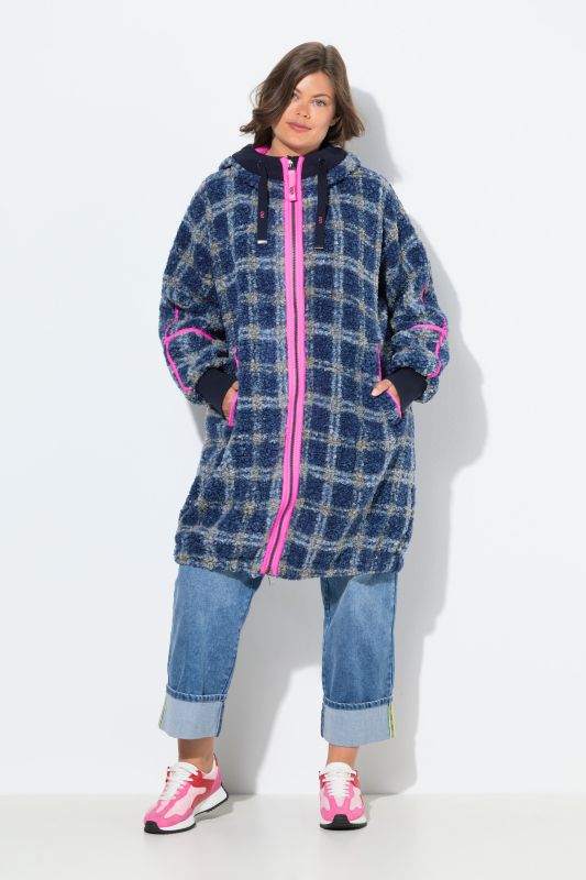 Veste en peluche oversize, avec capuche et fermeture zippée à double sens
