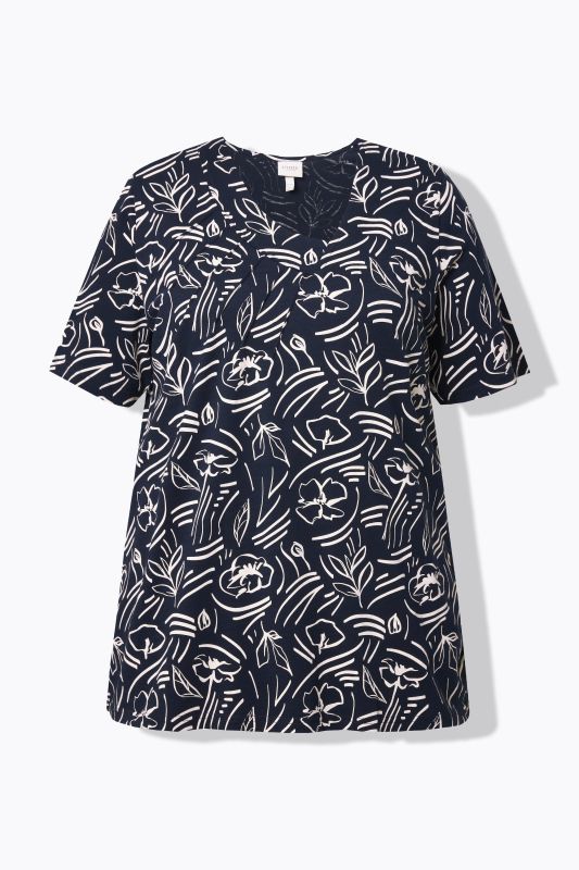 T-shirt en coton bio, décolleté en V et manches courtes, coupe évasée